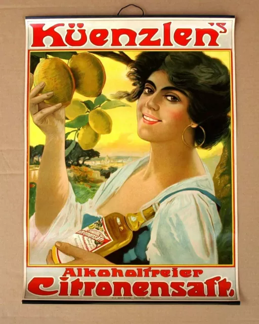 KÜENZLEN CITRONEN SAFT Antikes Plakat Sulzbach um 1915 MAKELLOS Jugendstil = RAR 3