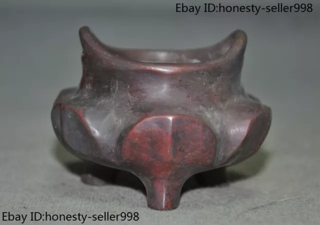 3.4" Marked Old Chinese Buddhism temple pure bronze incense burner censer statue