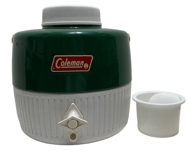 COLEMAN COOLER JUG 1 Gallon w/Spout & Cup Green & White Vintage 13.60