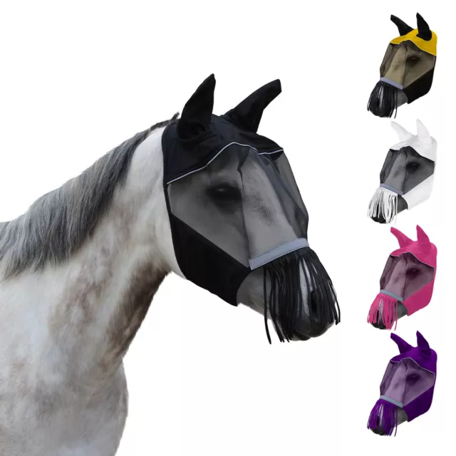 UV-Blocker Reflective Horse Fly Mask with Ears and Nose Fringe One Year Warranty