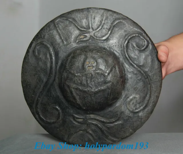 9" Old China Hongshan Culture old Jade stone (black magnet) original People