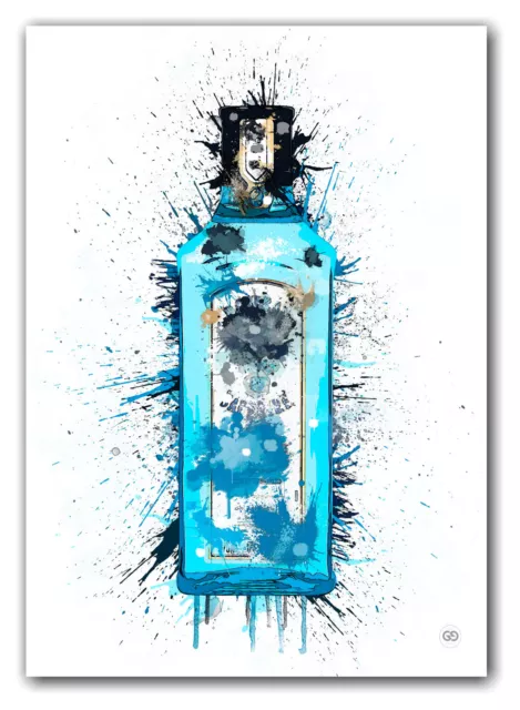 Gin Bottle Style Poster Print Bombay Sapphire Style Wall Art Alcohol Drinks Bar