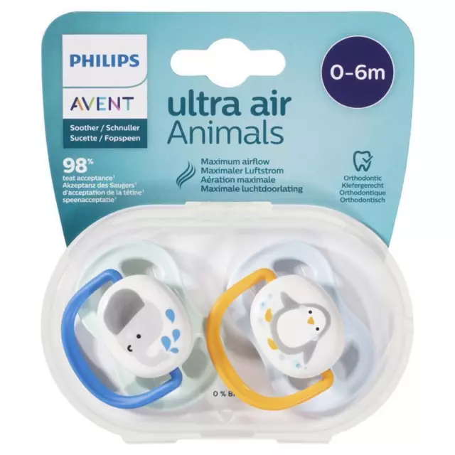 Avent Ultra Air Soother 0-6 Months Animals 2 Pack