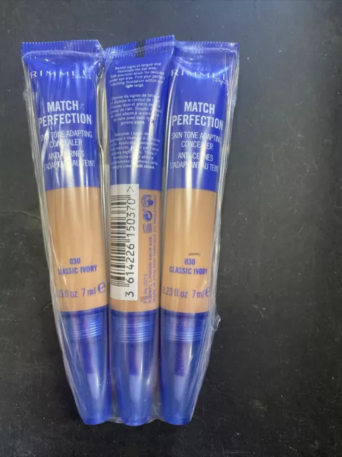 lot of 3 Rimmel Match Perfection Skin Time Adapting Concealer 030 Classic Ivory