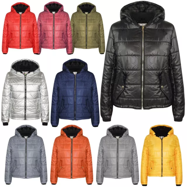 Girls Jacket Kids Bella High Shine Hooded Padded Quilted Puffer Jackets 5-13 Yrs
