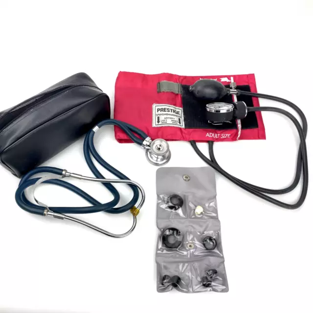 Vtg Prestige Sphygmomanometer Blood Pressure Cuff, Stethoscope, Case Accessories