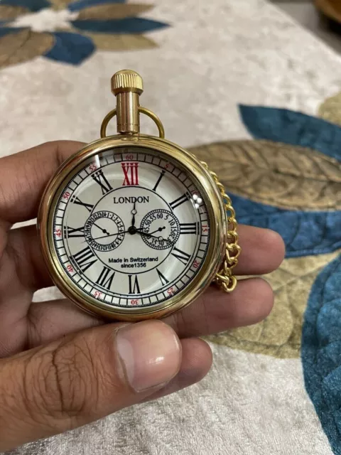 Hombre Vintage Reloj de Bolsillo con Cadena Latón Reloj