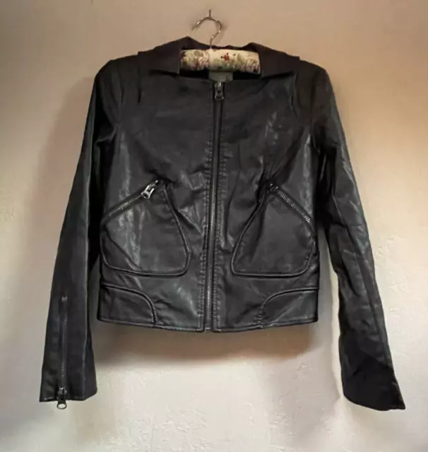 Anthropologie Silence Noise Womens Zip Up Black Faux Leather Moto Jacket Small