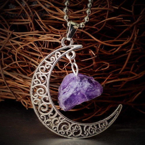 Natural Quartz Crystal Pendant Chakra Healing Gemstone Moon Necklace Jewelry 3