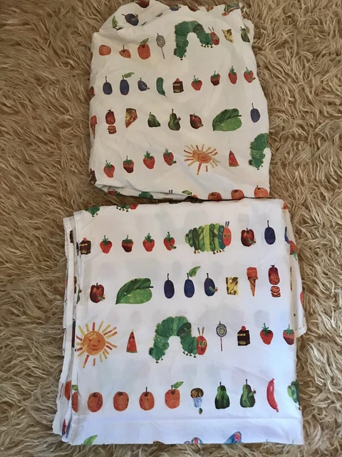 RARE VTG POTTERY Barn Kids Eric Carle Hungry Caterpillar Crib FITTED Sheet +FLAT