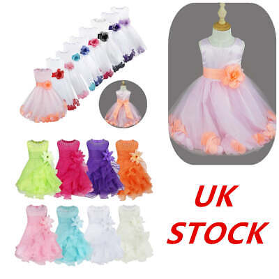 UK Flower Princess Dress Girls Kids Petals Tulle Gown Wedding Party Formal Dress