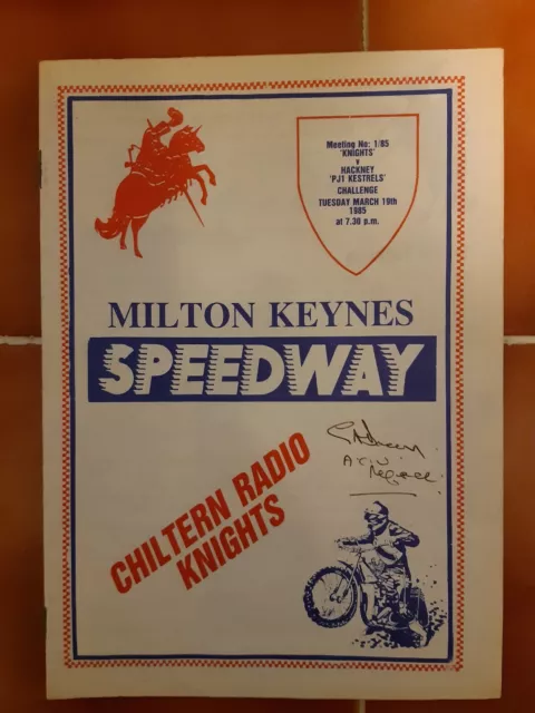 MILTON KEYNES vs HACKNEY SPEEDWAY PROGRAMME 19/03/1985 (VERY GOOD CONDITION)