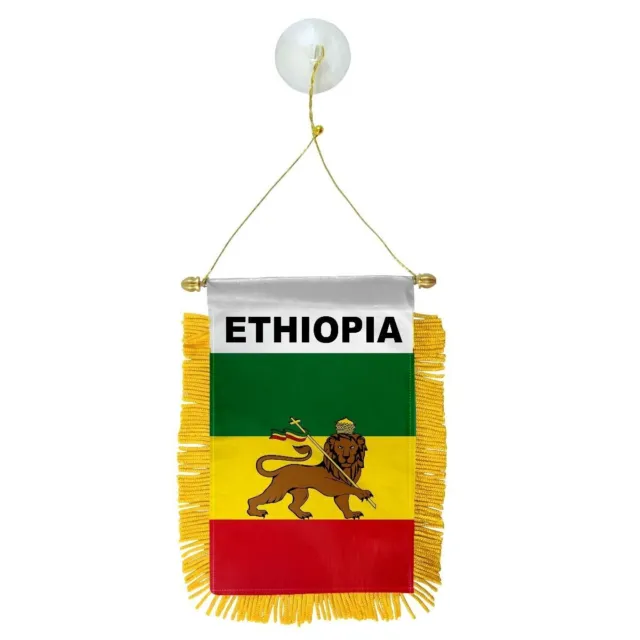 Ethiopia Lion Of Judah Flag Hanging Car Pennant for Window or Rearview Mirror