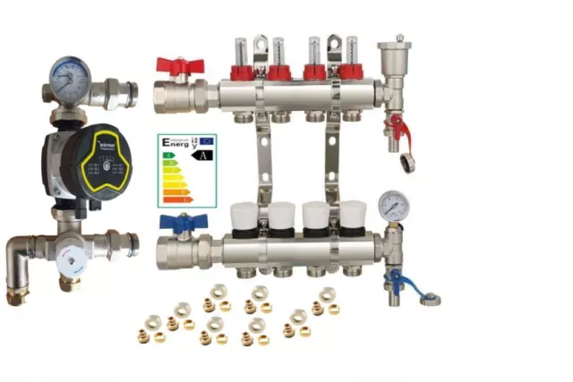 Underfloor Heating 4 Port Manifold with 'A' Rated Auto Pump and Blending Valve