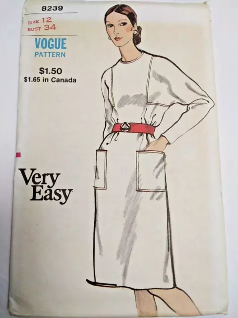 Delantal Vestido Suelto Para 12 Vogue 8239 Muy Fácil Costura Patrón UC Vtg 70s