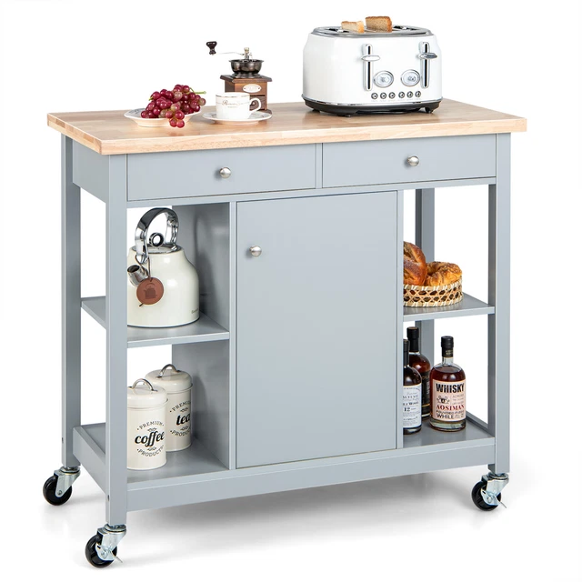 KITCHEN ISLAND UTILITY Cart Rolling Storage Trolley w/ 2 Drawers & Open