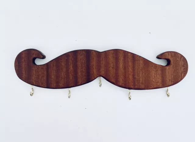 Handmade Solid Wood Mustache Key Rack W 5 Hooks 10.5” X 3” Made in USA