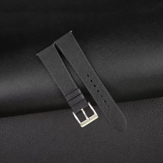 Calfskin Black Saffiano Leather Watch Strap Band 18mm 20mm 22mm
