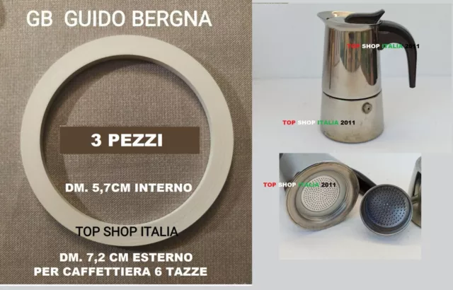 Set 3 Pezzi Guarnizione 6 Tazze Dm.7,2 Per Caffettiera Gb Guido Bergna