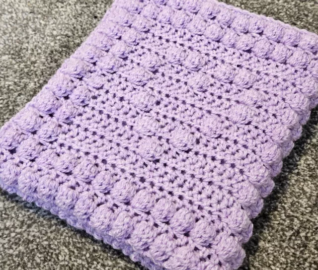 Handmade crochet bobble heart baby blanket.Purple. Preemie,Car seat,gift,comfort