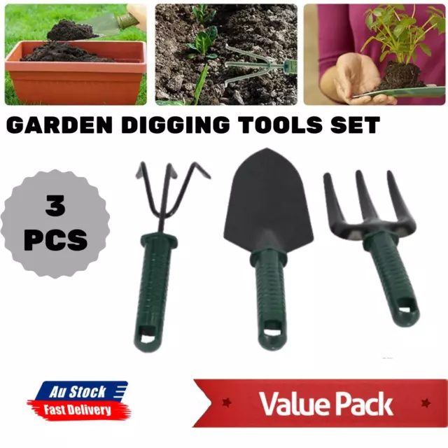 3PCS Gardening Hand Tool Set Cultivator Fork Trowel Kit Garden Farming Comfort