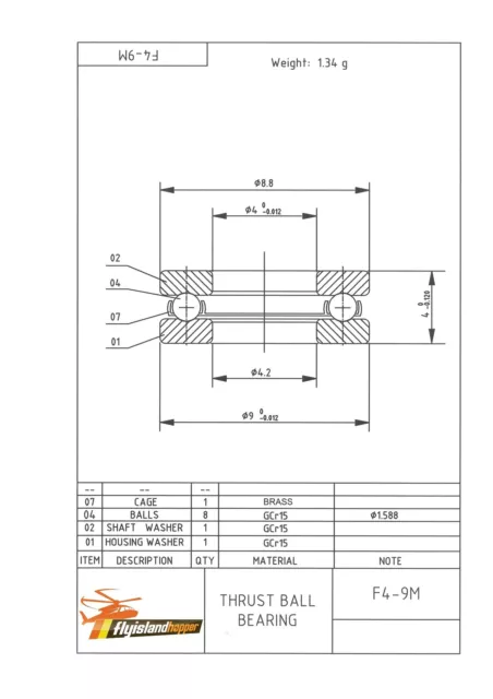 Axial Drucklager F 4-9 M 4x9x4 mm Thrust Ball Bearing F4-9M