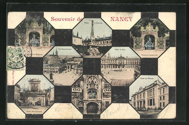 CPA Nancy, Place d'Alliance, Hotel de Ville, Hotel des Postes, Porte Saint-Nico
