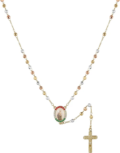 St Jude Rosary Beads Necklace 14K Gold Plated Dainty Religious Jesus Crucifix Cr