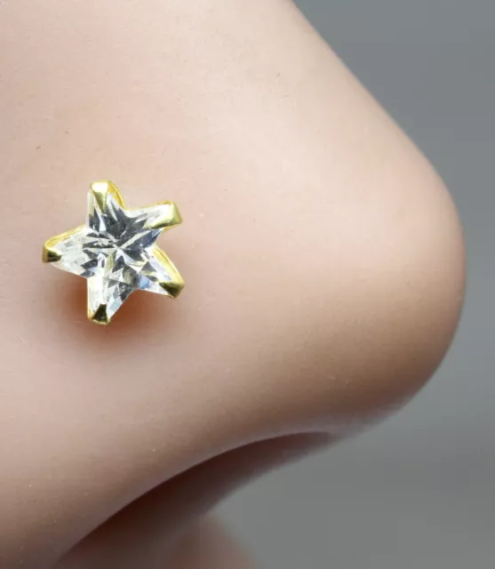 Piccoli Vero Oro Naso Borchie a Forma di Stella Cz 14K Indiano Piercing Vite