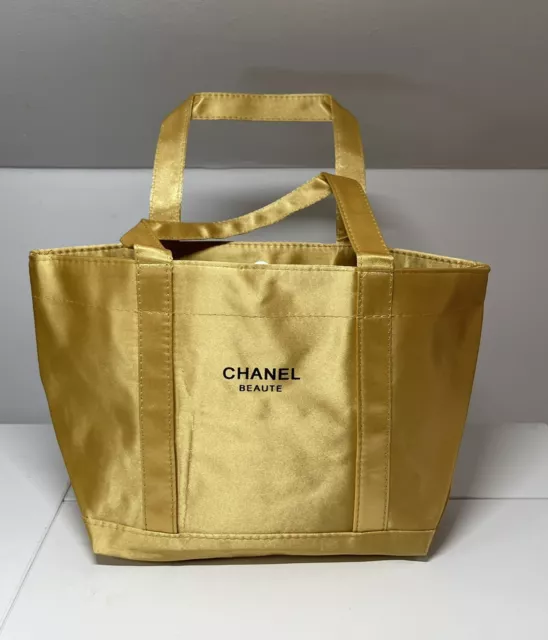 CHANEL PERFUME COSMETICS Shiny Gold Small Tote Makeup Bag Japan