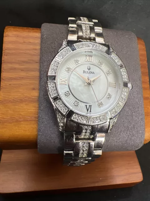 Bulova 96L116 Women's Dress Swarovski Crystals MOP Dial Stainless Steel Watch.