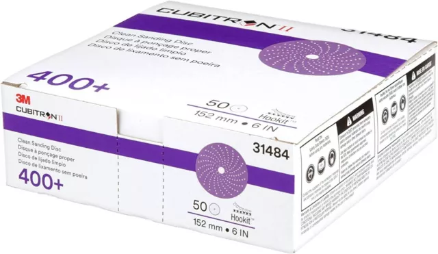 3M 31484 Cubitron II Hookit Clean Sanding Abrasive Disc, 6", 400+ grade, 50 Pc
