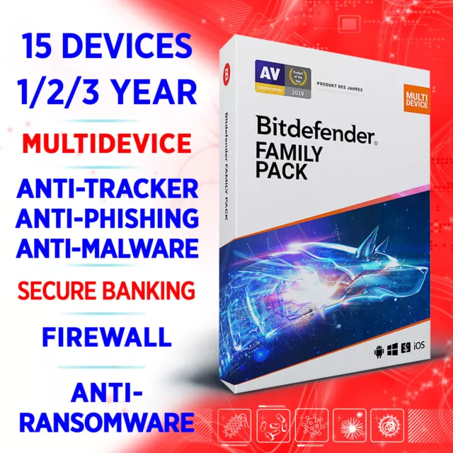 Bitdefender Family Pack 2024 15 Geräte / 1-2-3 Jahre, Aktivierungscode