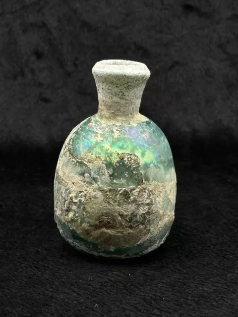 Big Ancient Roman Glass Authentic Iridescent Patina Restored Beautiful Bottle