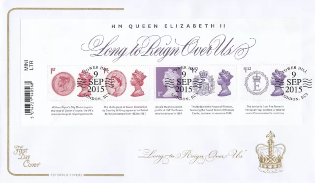 (62683) GB Cotswold FDC Long to Reign Over Us minisheet Tower Hill London 2015