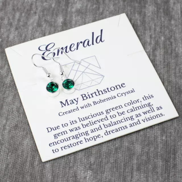 May Emerald Drop Earrings, Green Bohemian Crystal, Silver, Birthstone Dangles