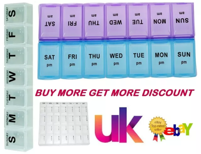 Weekly Pill Box Daily Organiser Medicine Tablet Storage Dispenser 7 Day’s Week