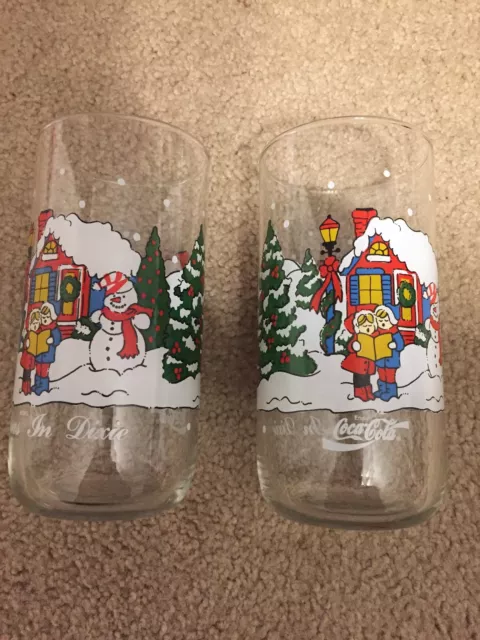 2 Jack's 16 oz Coca Cola Glass Tumblers In The Christmas In Dixie Pattern