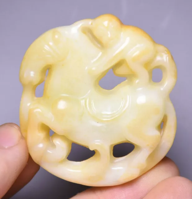5CM Chine Hongshan Culture Hetian Jade Fengshui Cheval Singe Amulette Pendentif