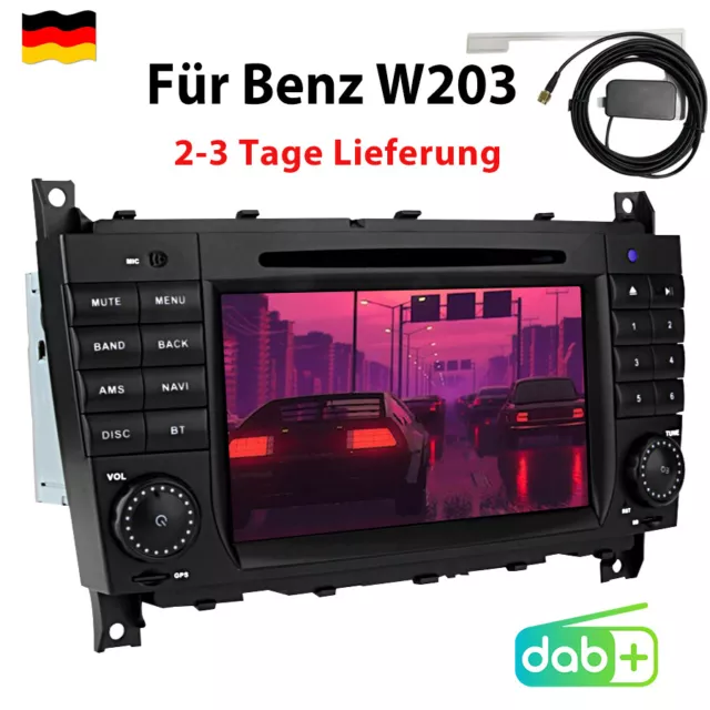 Radio de coche 7" HD GPS Navi CD DVD DAB+ RDS SWC BT para Benz Clase C W203 CLK 209