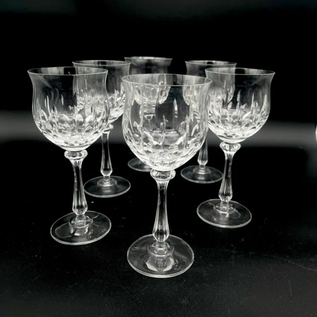 6 Rare Vintage Mikasa Crystal NORMANDY Water Wine Goblets Stemware Stem 8”
