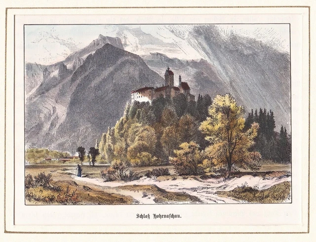 Schloss Hohenaschau Aschau im Chiemgau Bayern Holzstich woodcut 1880