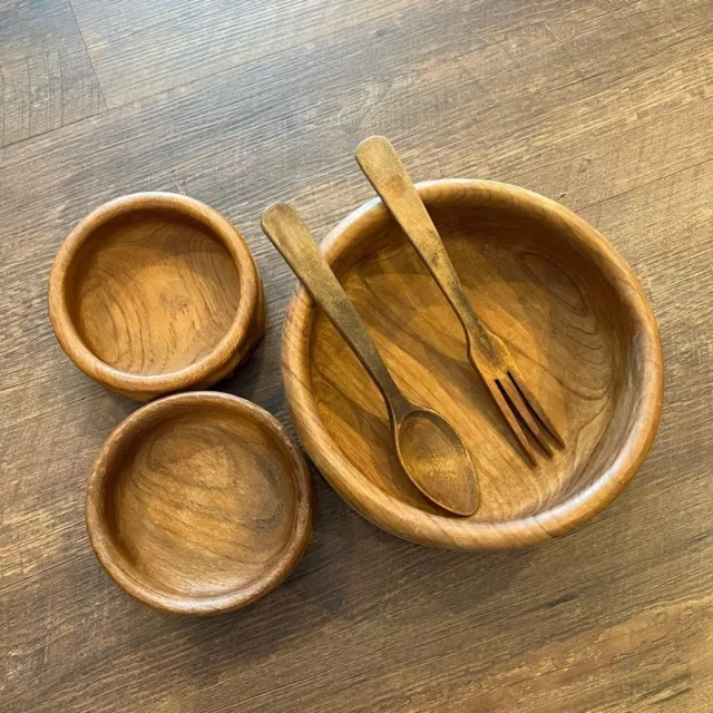 Kalmar Teak salad bowl set wooden Midcentury Modern serving utensils