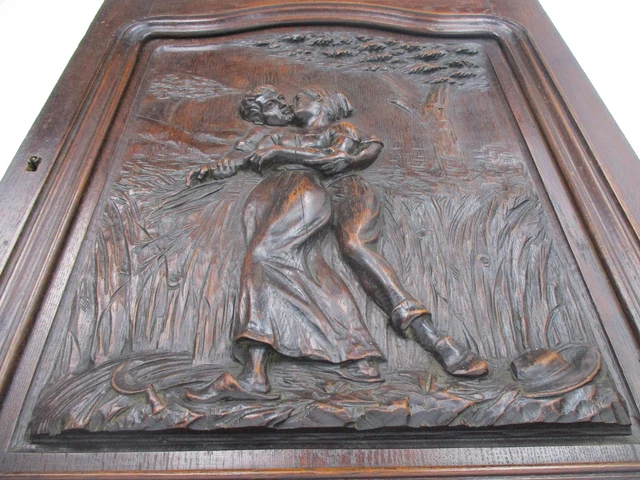 Antique French Breton hand Carved Wood Oak Panel Reclaimed Architectural Kissing 3