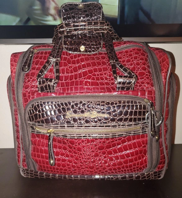 Samantha Brown Classic Red Croc Embossed Carry On Wheeled Luggage Bag 16" x 16"