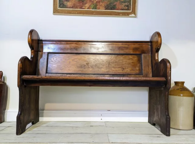 Antique Pine Bench Pew Panel Back Curved Ends Delivery Available 2