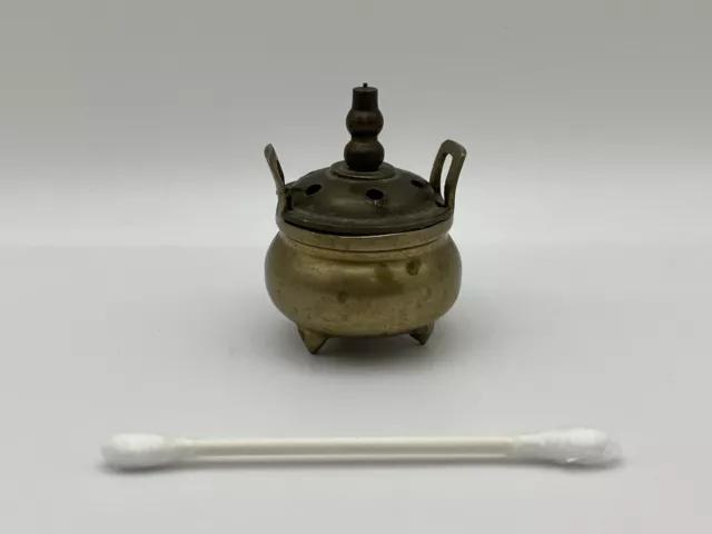 Vintage Chinese Footed Brass Colored Incense Burner with Lid - Marked