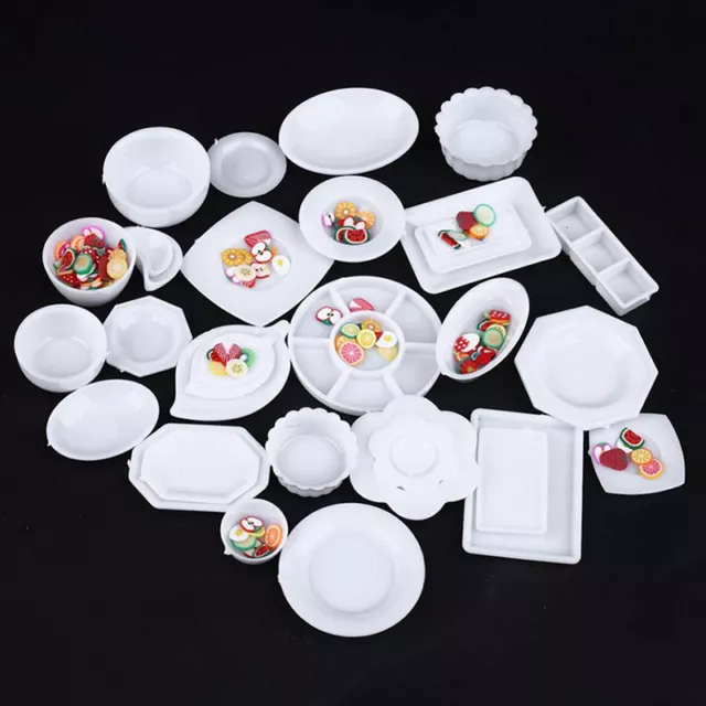 33PC 1/12 Scale Dollhouse Miniatures Kitchen Tableware Plate Dishes Set Plastic