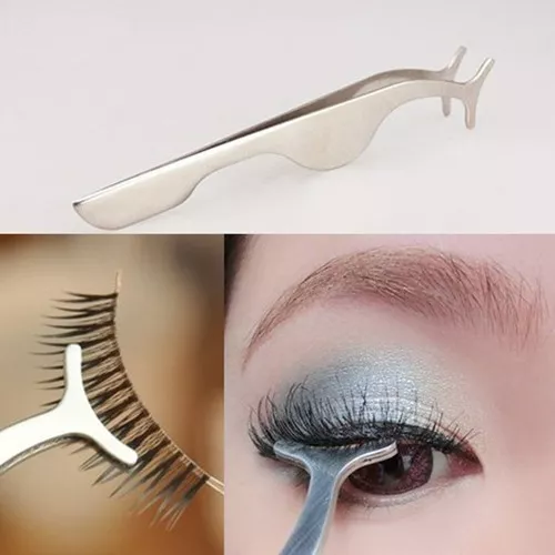 Steel False Eyelash Fake Eye Lash Tweezers Applicator Clip Makeup Tool 2