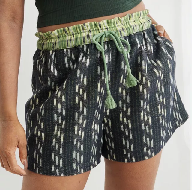 Aerie Green Jacquard High Waisted Cotton Short Size L NWOT!